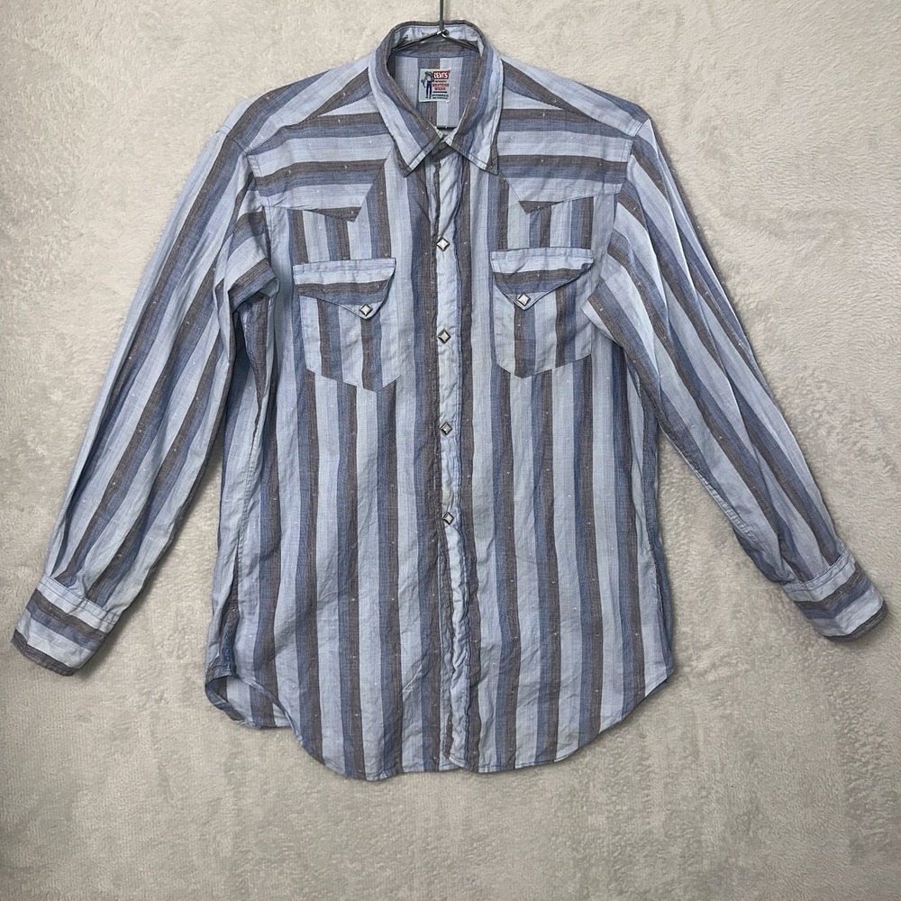 Vintage Levi's Shirt Big E Diamond Pearl Snap Button Up Rare Mens Small? Stains